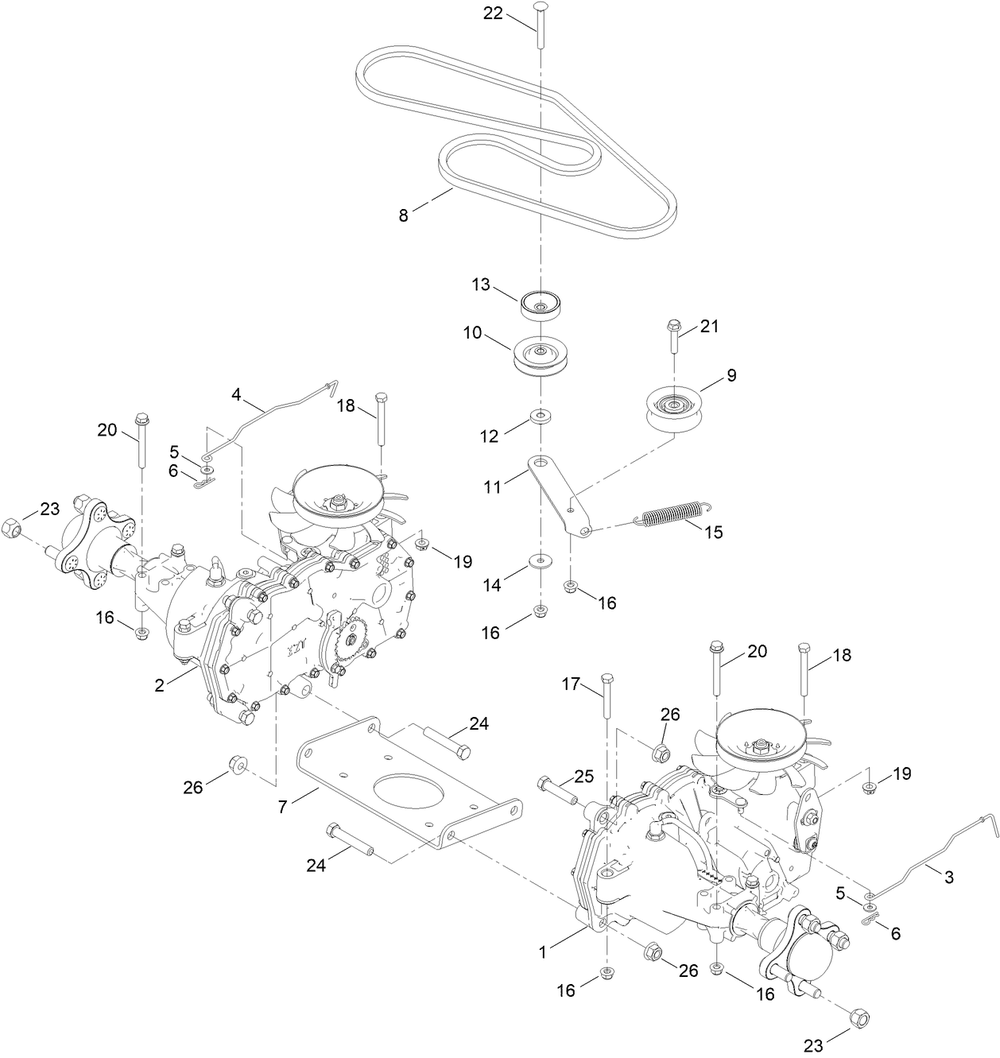 Traction Drive Assembly Diagram and Parts List for 77507 400000000 - 415499999 Toro Lawn Tractor