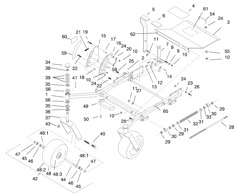 Front Frame Diagram and Parts List for 74200 890001 - 899999 Toro Lawn Tractor