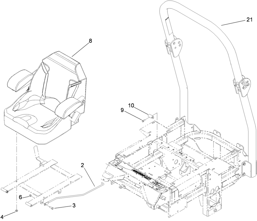Seat And Roll-Over Protection System Assembly Diagram and Parts List for 74274 (290000001-290999999)(2009) Toro Lawn Mower