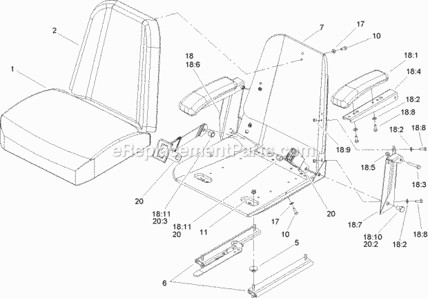 Seat Assembly No. 107-1867 Diagram and Parts List for 74166 240000001-240999999 Toro Lawn Mower