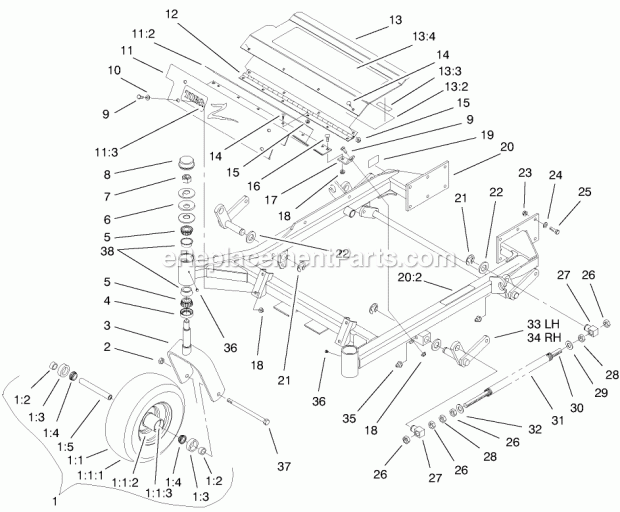Front Frame Assembly Diagram and Parts List for 74175 200000001-200999999 Toro Lawn Mower