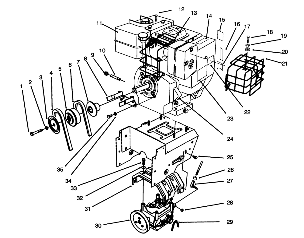 Engine, Transmission Drive Asm Diagram and Parts List for 38590 6900001 - 6999999 Toro Snow Blower