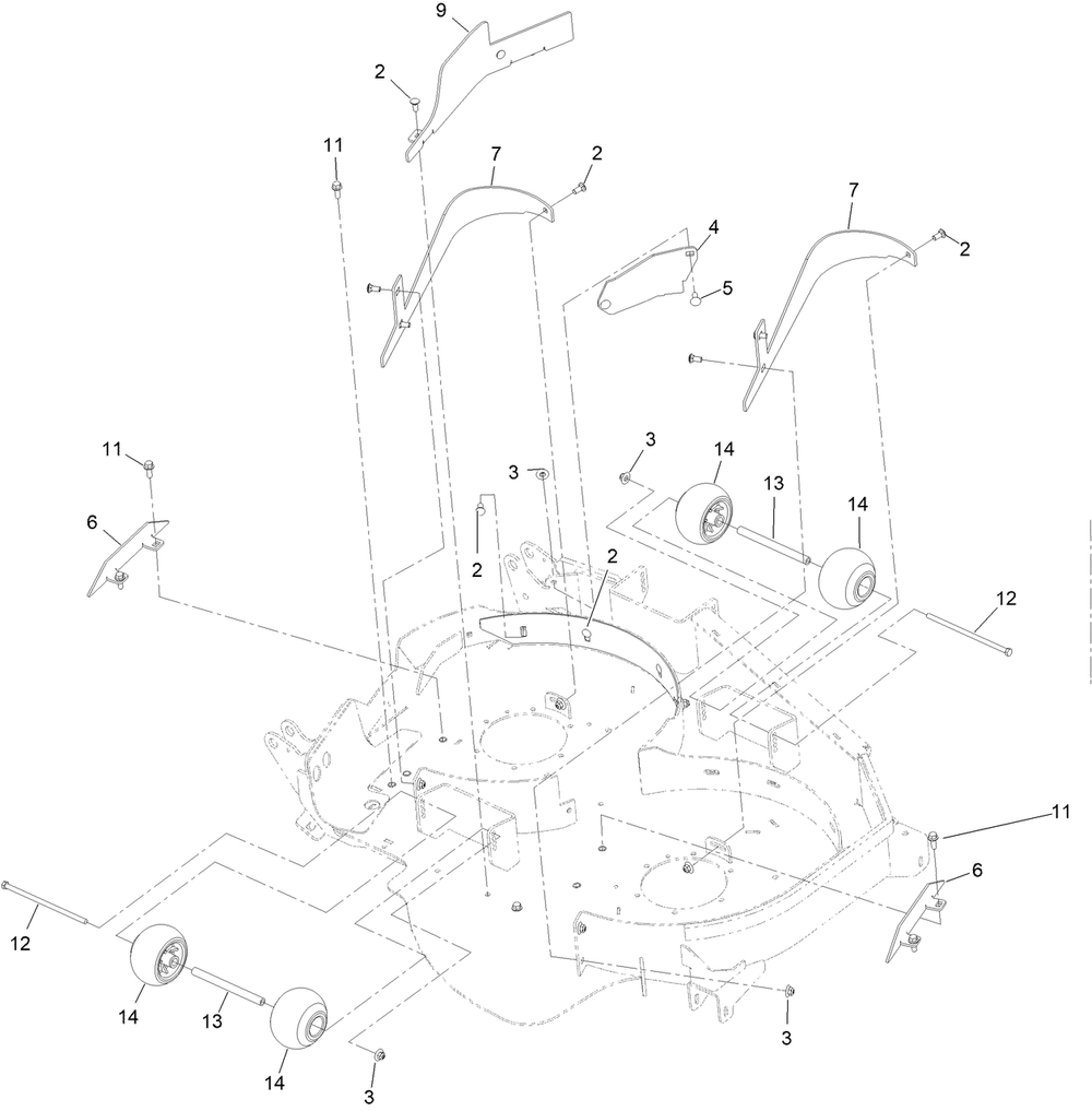 Lh Wing Deck Baffle And Roller Assembly Diagram and Parts List for 72144 413000000 - 999999999 Toro Lawn Tractor