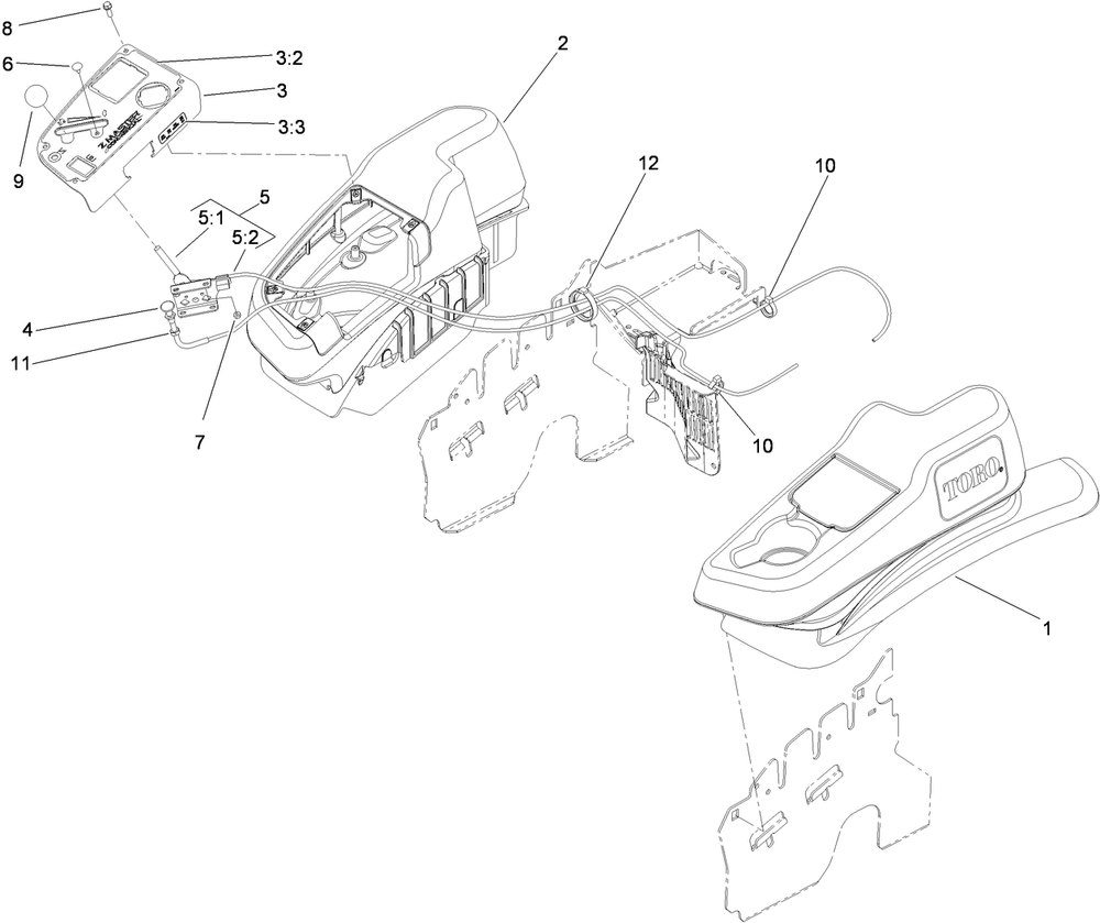 Fender, Console And Control Assembly Diagram and Parts List for 74943CP (312000001-312999999)(2012) Toro Lawn Mower