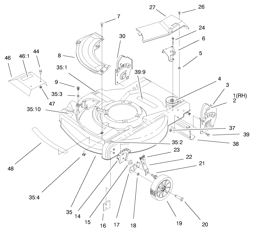 Housing Assembly Diagram and Parts List for 20716 9900001 - 9999999 Toro Lawn Mower