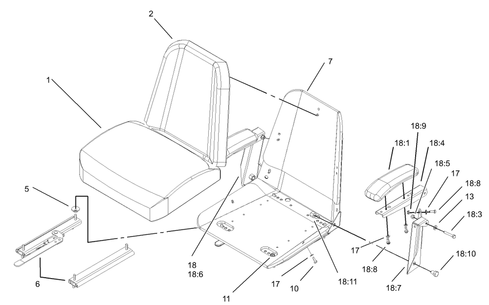 Seat Assembly 1 Diagram and Parts List for 74213 (230006001-230999999)(2003) Toro Lawn Mower