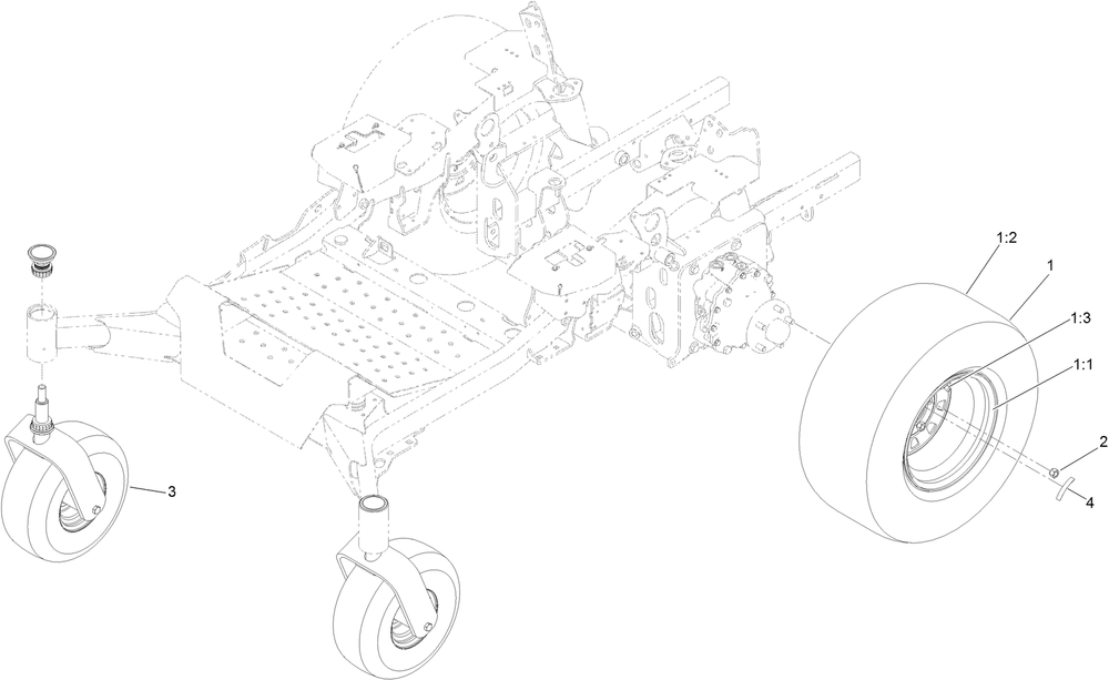 Rear Wheel And Caster Wheel Assembly Diagram and Parts List for 72096 406343181-407109999 Toro Lawn Tractor