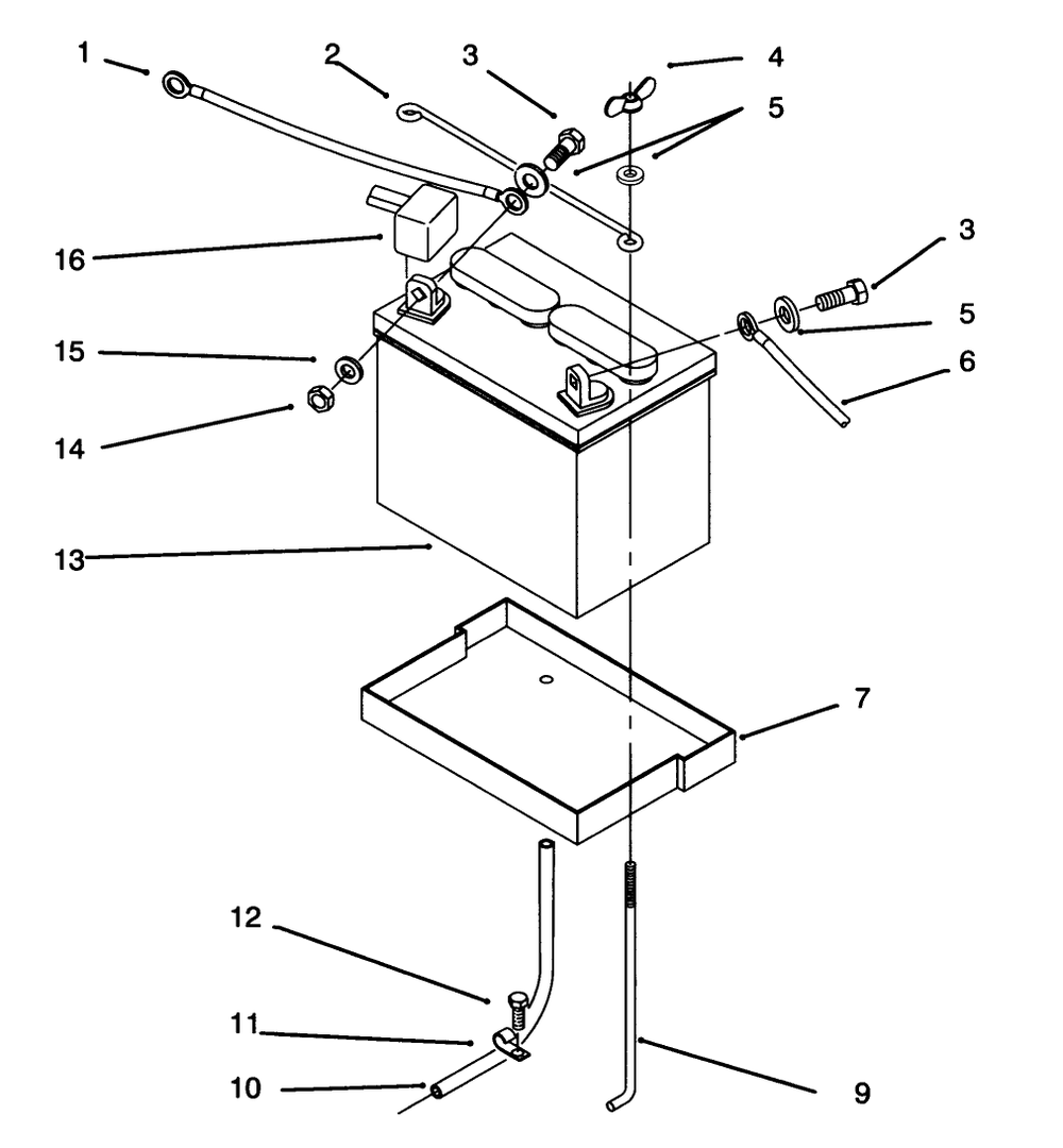 Battery Diagram and Parts List for 73380 4900001 - 4999999 Toro Lawn Tractor
