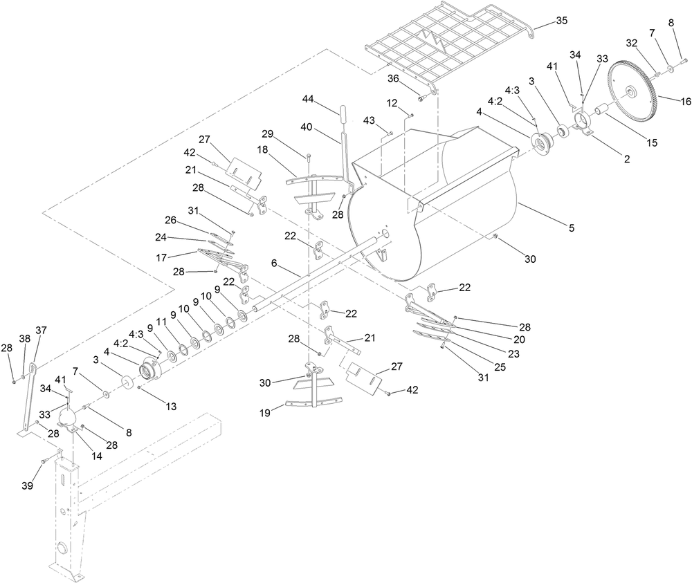 Drum, Paddle And Bearing Assembly Diagram and Parts List for 60220 400000000 - 404319999 Toro Cement Mixer
