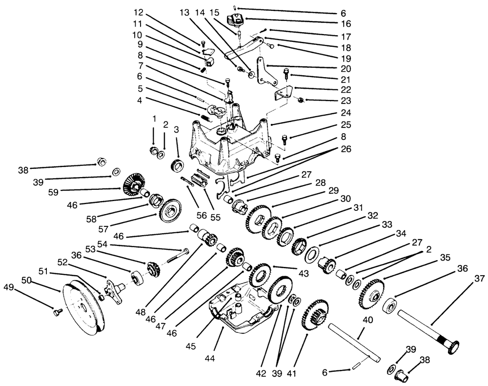 Transmission Assembly No. 66-8030 Diagram and Parts List for 38543 6900001 - 6999999 Toro Snow Blower