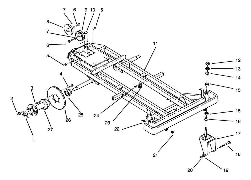 Frame, Rear Hub And Front Wheel Fork Diagram and Parts List for 74140 49000001 - 49999999 Toro Lawn Tractor