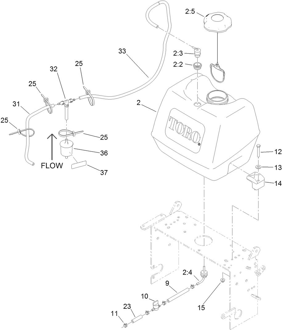 Fuel System Assembly Diagram and Parts List for 30632 410000000-999999999 Toro Lawn Mower