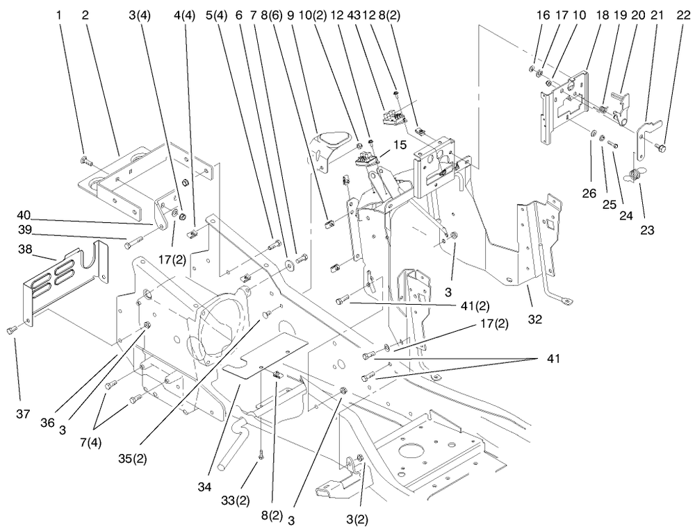 Steering Tower & Fuel Tank Support Assembly Diagram and Parts List for 73542 9900001 - 9999999 Toro Lawn Tractor