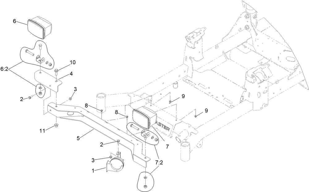 Front Light Mounting And Horn Assembly Diagram and Parts List for 2935  Toro Lawn Tractor
