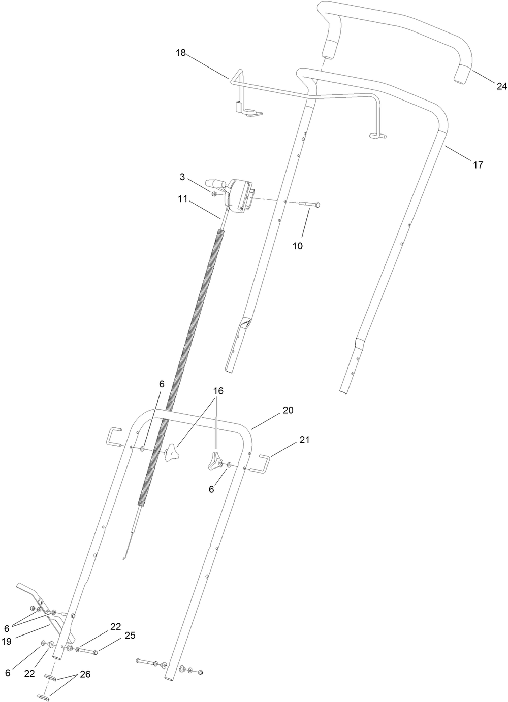 Handle Assembly Diagram and Parts List for 02606 (313000001-313999999)(2013) Toro Lawn Mower