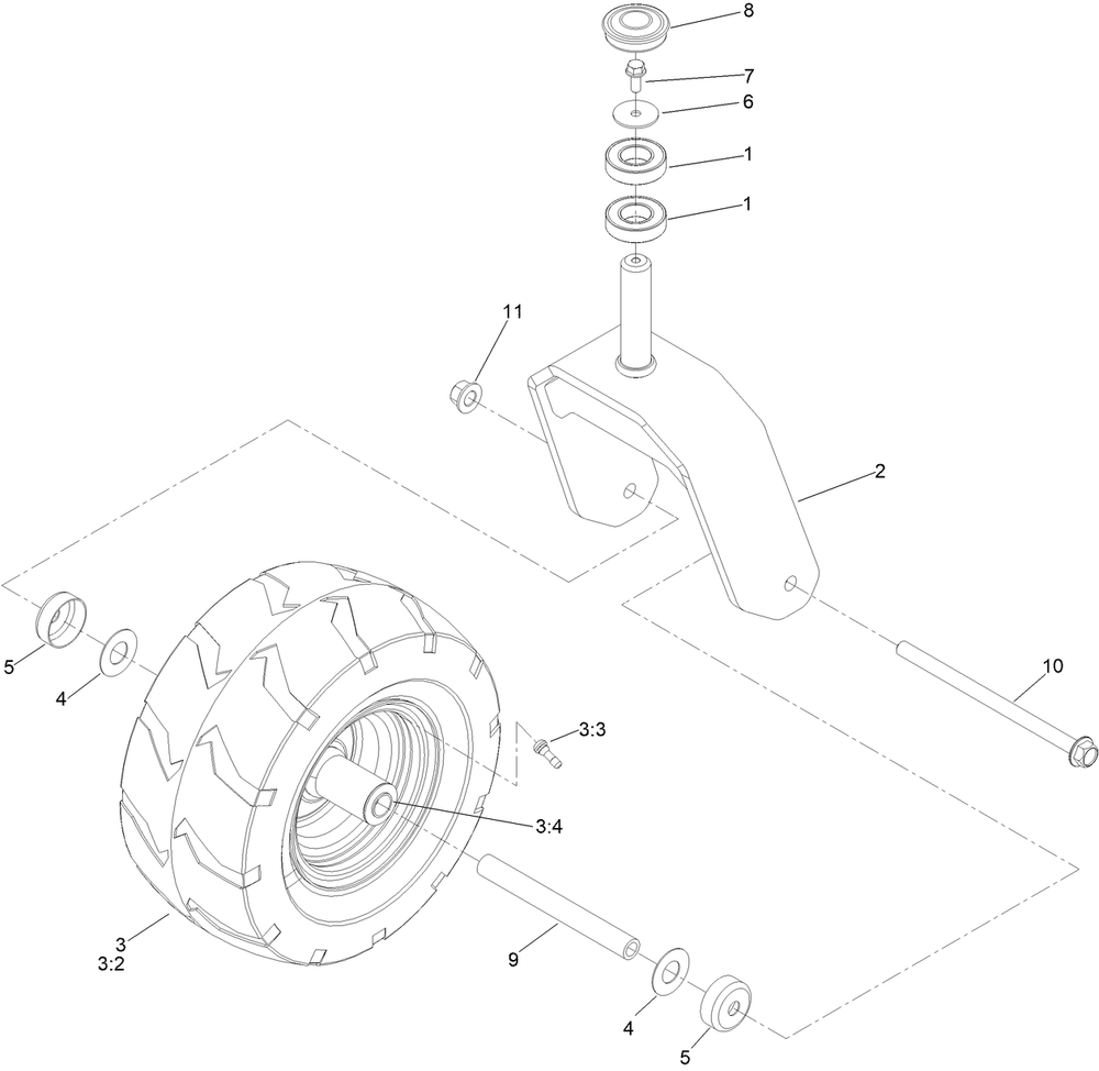Caster Fork And Wheel Assembly Diagram and Parts List for 76501 400000000 - 415399999 Toro Lawn Tractor