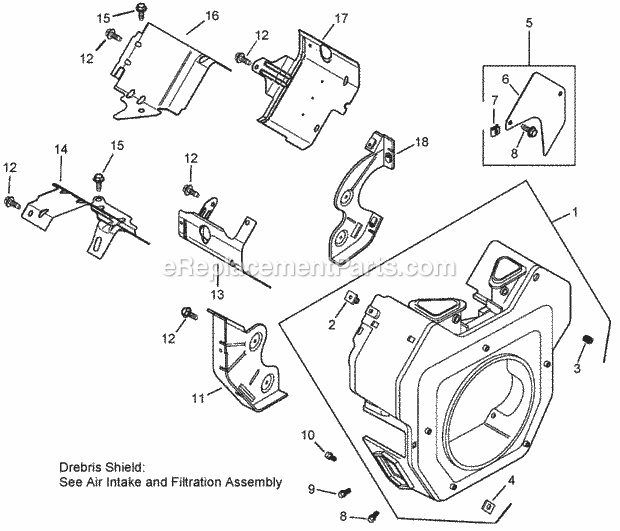 Blower Housing And Baffle Assembly Kohler Ch7 Diagram and Parts List for 74262TE 260000001-260999999 Toro Lawn Mower