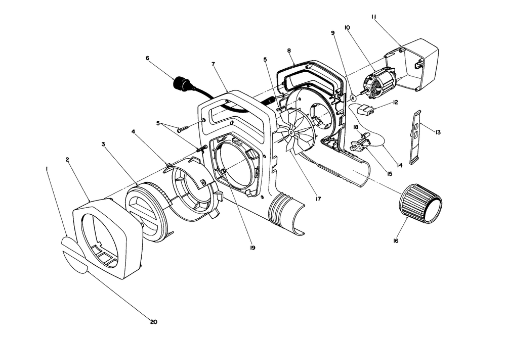 Blower Assembly Diagram and Parts List for 51535 7000001 - 7999999 Toro Leaf Blower / Vacuum