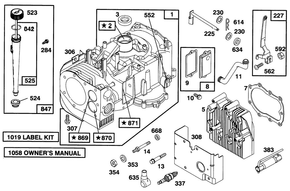 Engine Briggs & Stratton Model 28m707-0127-01 Diagram and Parts List for 70131 6900001 - 6999999 Toro Lawn Tractor