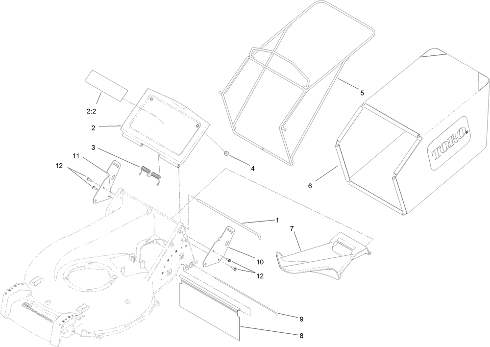 Grass Bag Assembly Diagram and Parts List for 22298 410380000 - 412899999 Toro Lawn Mower