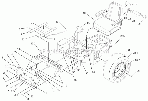 Main Frame Assembly Diagram and Parts List for 74199 230000001-230999999 Toro Lawn Mower