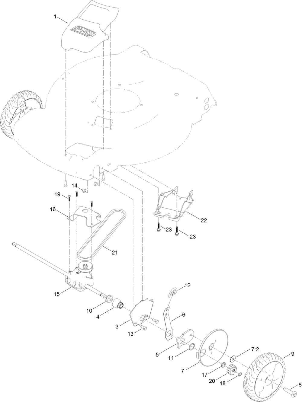 Front Wheel And Height-Of-Cut Assembly Diagram and Parts List for 21761 409000000 - 999999999 Toro Lawn Mower