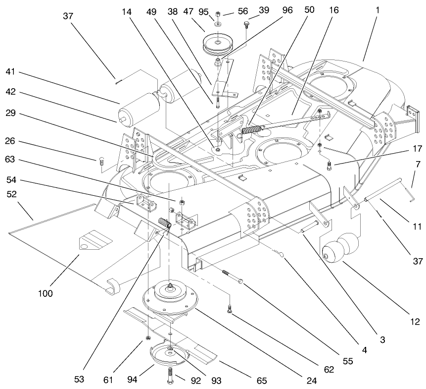 Deck And Spindle Assembly Diagram and Parts List for 30753 990001 - 999999 Toro Lawn Mower