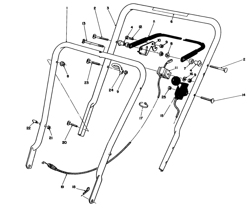 Handle Assembly Diagram and Parts List for 16403 1000001 - 1999999 Toro Lawn Mower