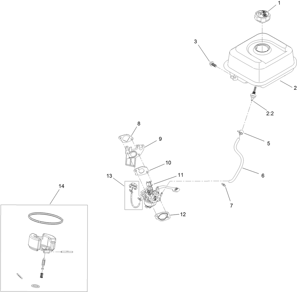 Fuel System And Carburetor Assembly Diagram and Parts List for 36002 409000000 - 412999999 Toro Snow Blower
