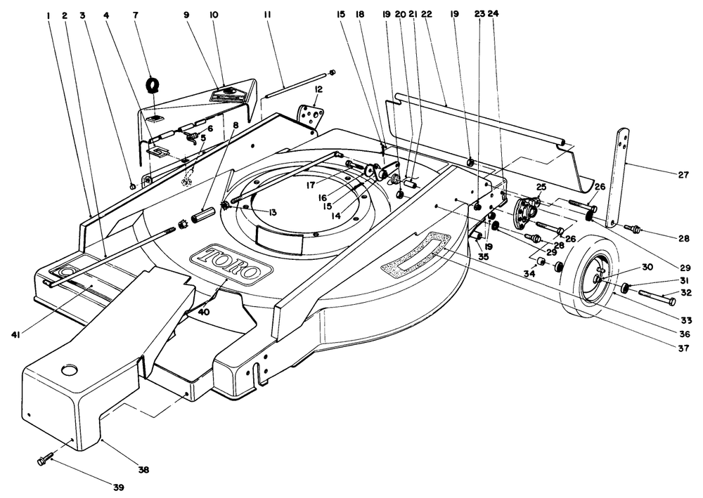 Mower Housing Assembly Diagram and Parts List for 22010 4000001 - 4999999 Toro Lawn Mower