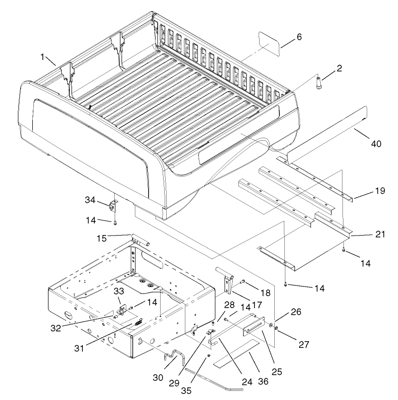 Box And Tailgate Installation Assembly Diagram and Parts List for 12004TC 220000001 - 220999999 Toro Lawn Tractor