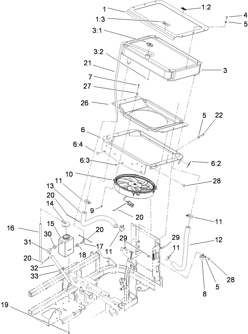 Cooling System Assembly Diagram and Parts List for 74274 (312000001-312999999)(2012) Toro Lawn Mower