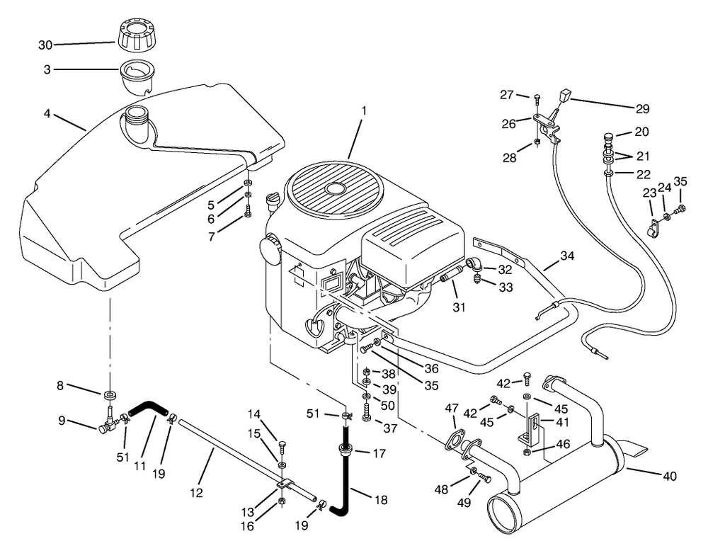 Engine & Fuel System Assembly Diagram and Parts List for 74101 690001 - 699999 Toro Lawn Tractor