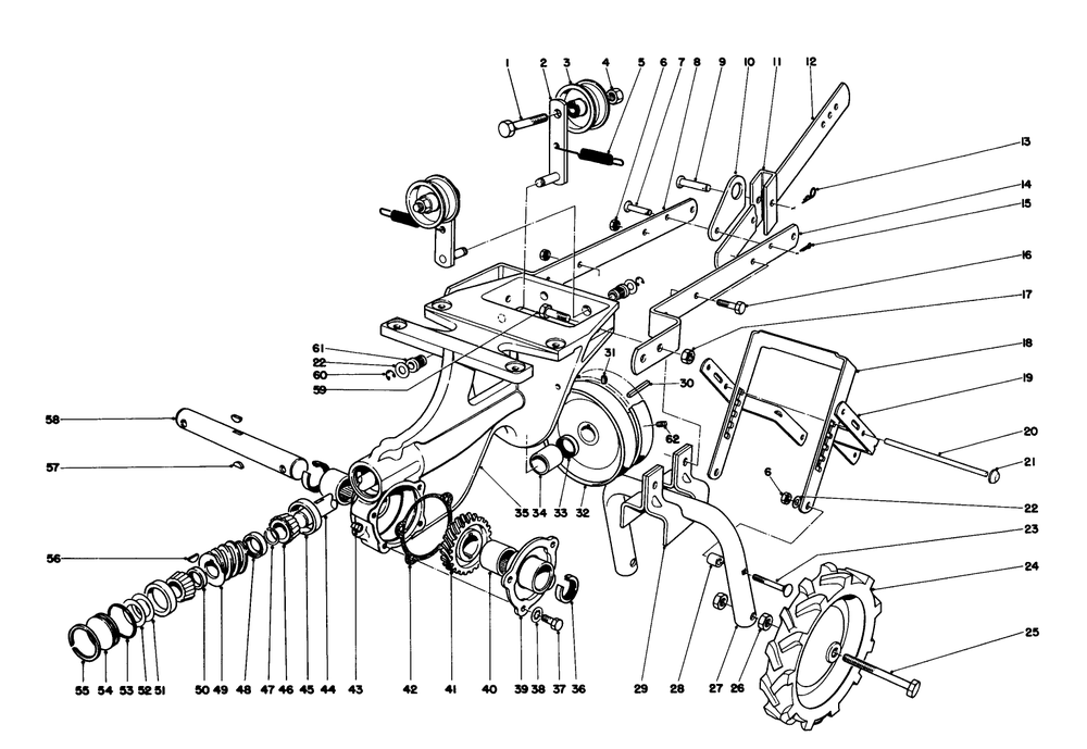 Chassis Assembly Diagram and Parts List for 58600 9000001 - 9999999 Toro Tiller