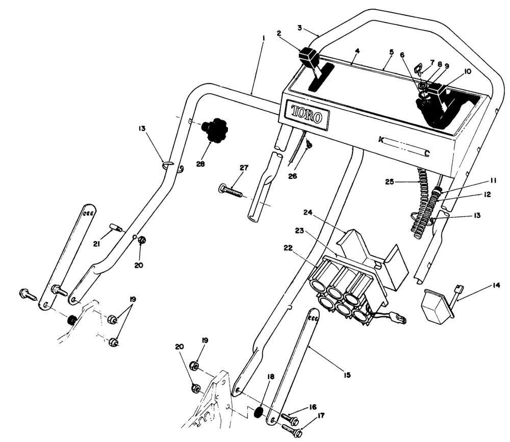 Handle Assembly Diagram and Parts List for 20677 0000001 - 0002101 Toro Lawn Mower