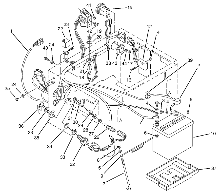 Electrical System Assembly Diagram and Parts List for 74120 490001 - 499999 Toro Lawn Tractor