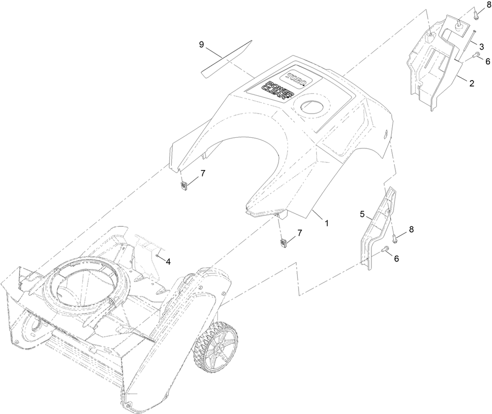 Shroud Assembly Diagram and Parts List for 38474 400000000 - 412699999 Toro Snow Blower