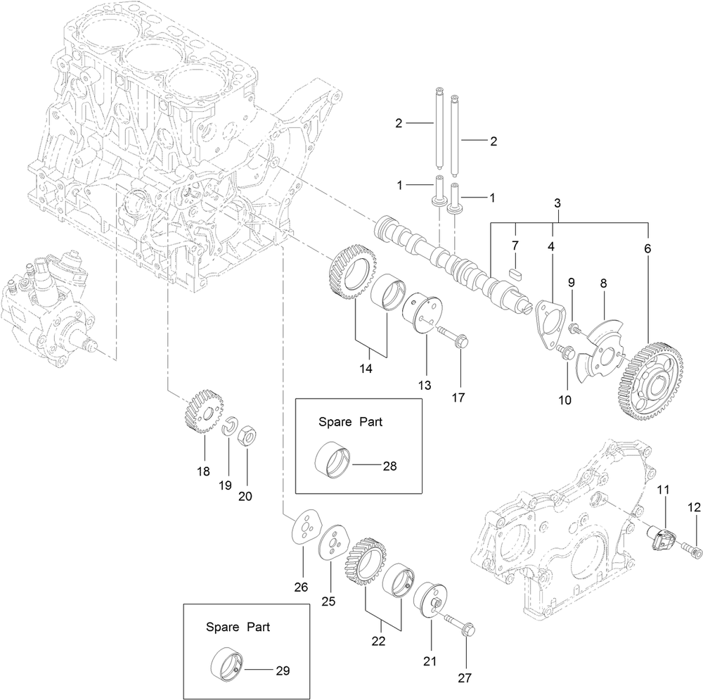Camshaft And Driving Gear Assembly Diagram and Parts List for 74072 403226744-404399999 Toro Lawn Mower