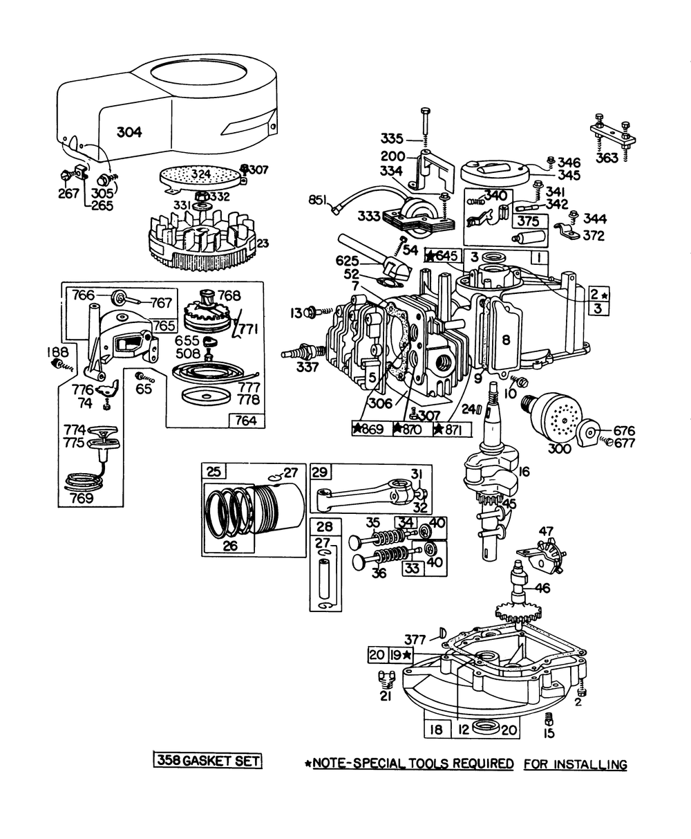 Engine Briggs & Stratton Model No. 92908-1934-01 Diagram and Parts List for 20698 8000001 - 8999999 Toro Lawn Mower