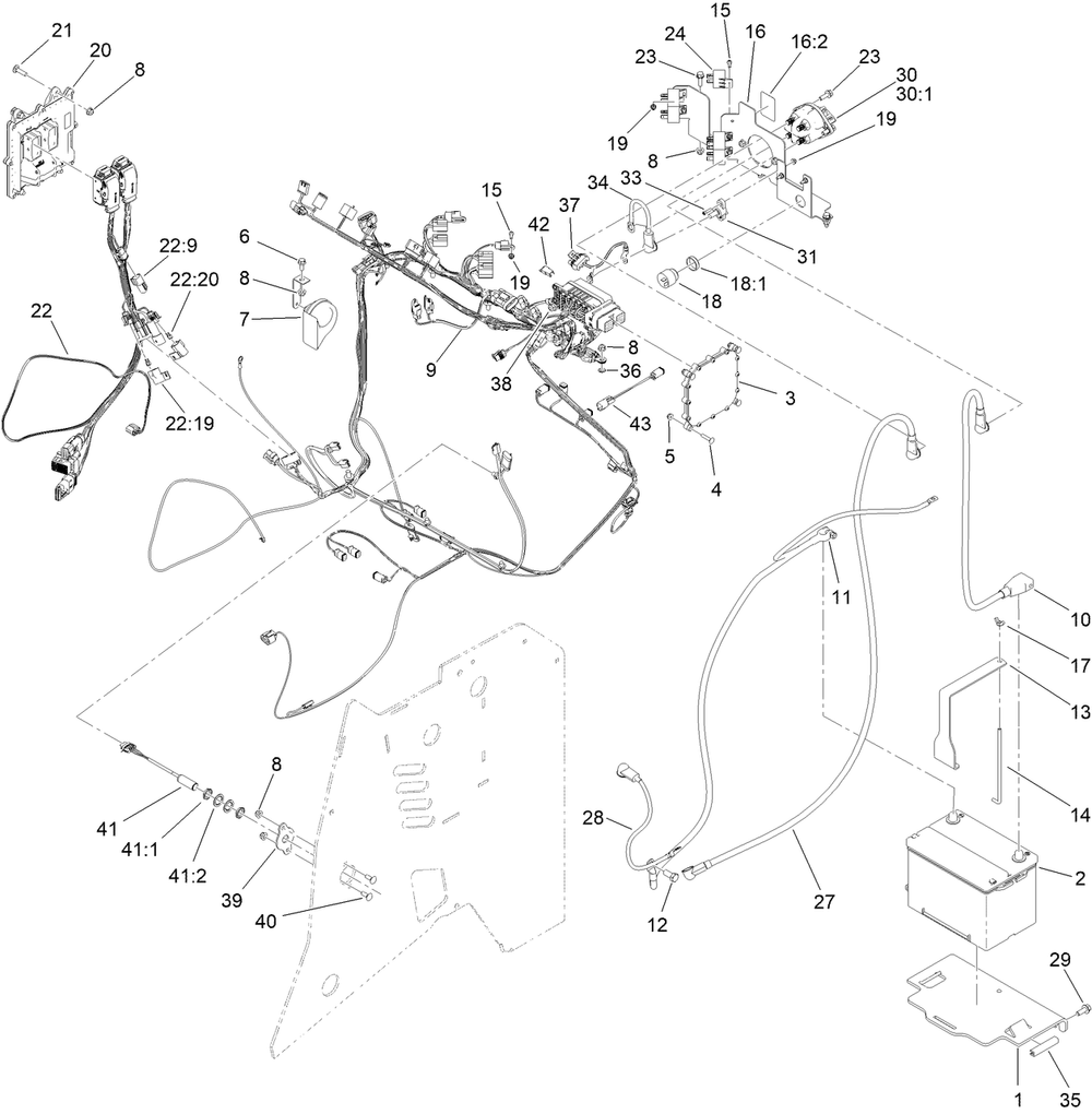 Electrical Assembly Diagram and Parts List for 22530 414400000 - 999999999 Toro Lawn Tractor Accessories