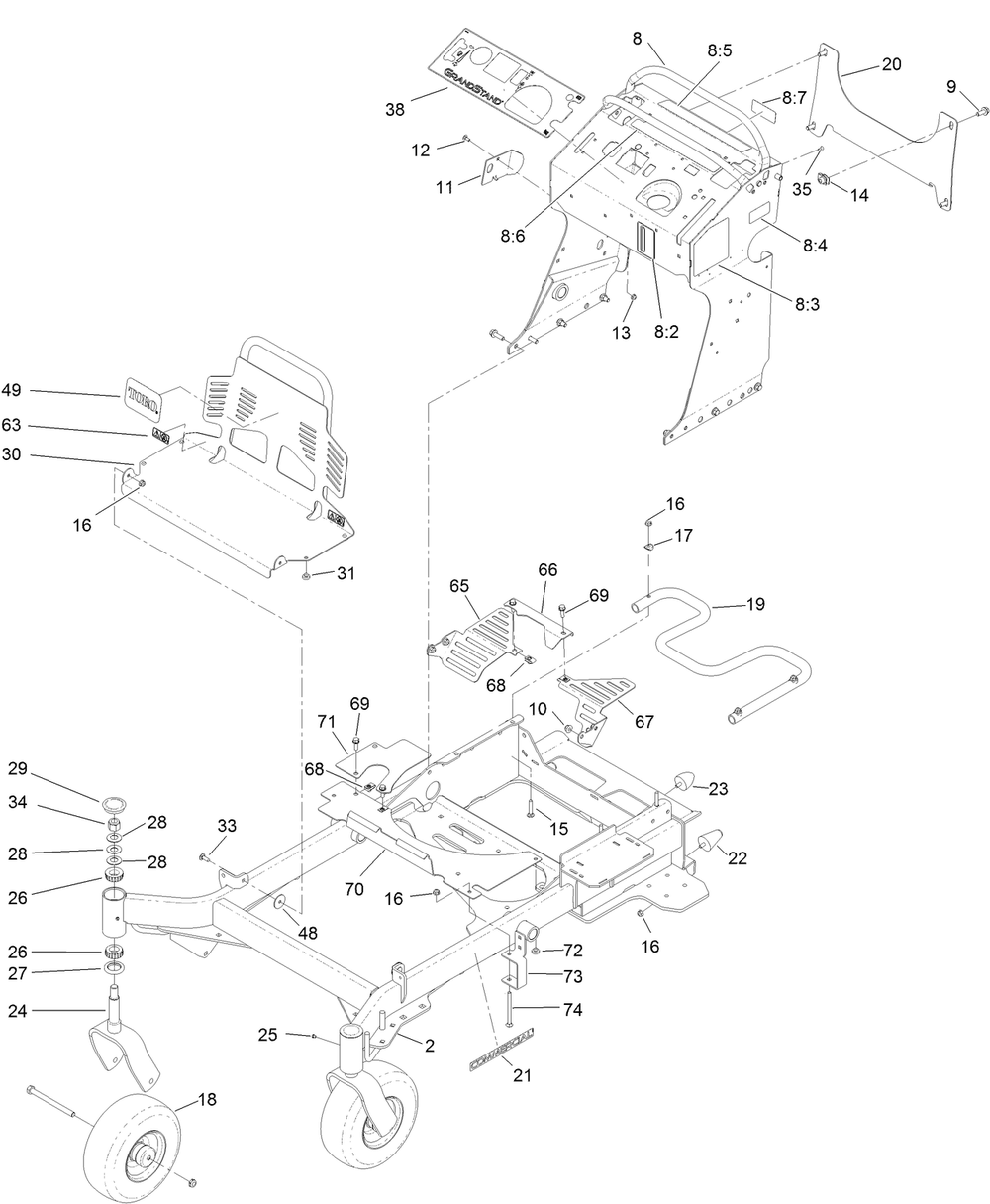 Frame Assembly Diagram and Parts List for 74504TE (316000001-316999999)(2016) Toro Lawn Mower