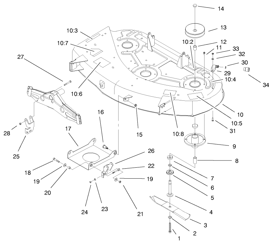 Deck Assembly Diagram and Parts List for 79108 8900001 - 8999999 Toro Lawn Mower