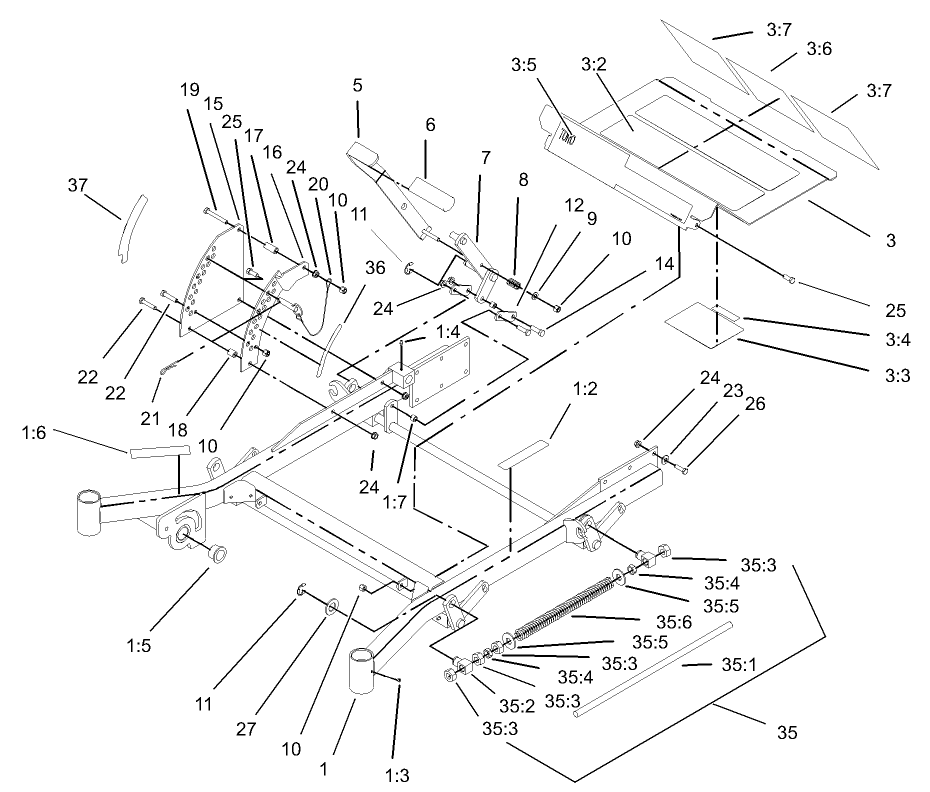 Front Frame Assembly Diagram and Parts List for 74214 (230006001-230999999)(2003) Toro Lawn Mower