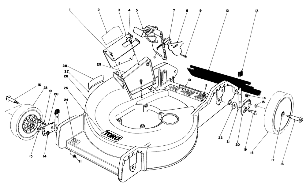 Housing Assembly Diagram and Parts List for 20742 4000001 - 4999999 Toro Lawn Mower