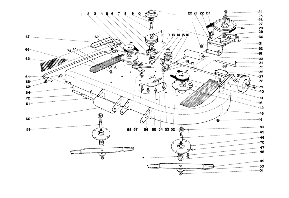 42" Mower Deck Assembly (Optional) Diagram and Parts List for 55402 1000001 - 1999999 Toro Lawn Tractor