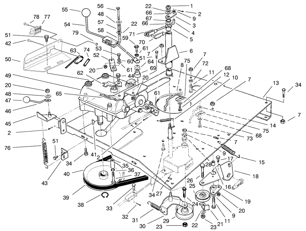 Transmission & Linkage Assembly Diagram and Parts List for 70044 9900001 - 9999999 Toro Lawn Tractor