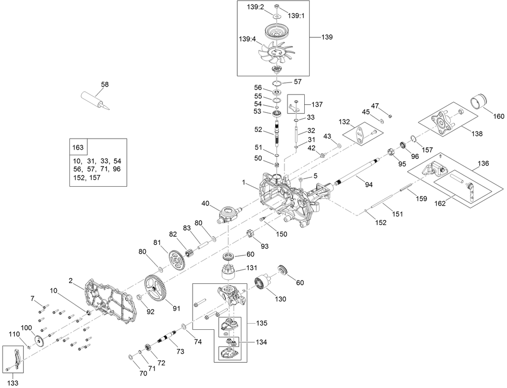 Lh Hydro Transmission Assembly No. 139-7450 Diagram and Parts List for 75746TA 410040000 - 411599999 Toro Lawn Tractor