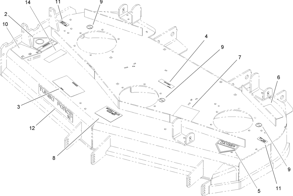 Deck Decal Assembly Diagram and Parts List for 74415 (250000001-250005000)(2005) Toro Lawn Mower