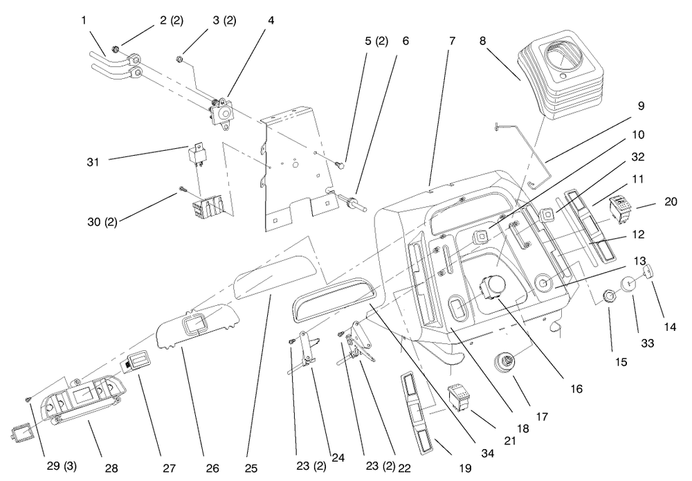 Dash Diagram and Parts List for 72045 7900001 - 7999999 Toro Lawn Tractor