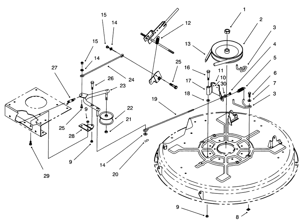 Pulley & Belt Assembly (32" Cutting Unit) Diagram and Parts List for 71201 6900001 - 6999999 Toro Lawn Tractor